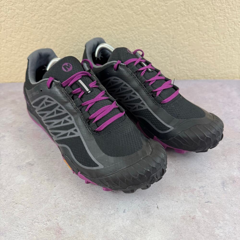 Merrell Shoes Womens 8.5 All Out Terra Ice Trail Running Black Purple Sneakers